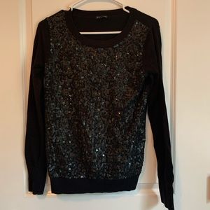 Express Black Sequin Crew Neck Sweater Medium